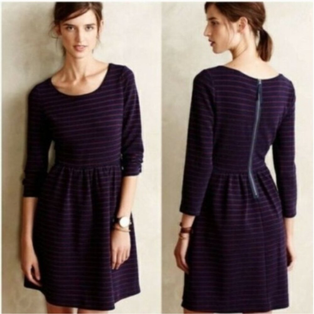 Anthropologie Maeve Brenna‎ textured striped dress 4P